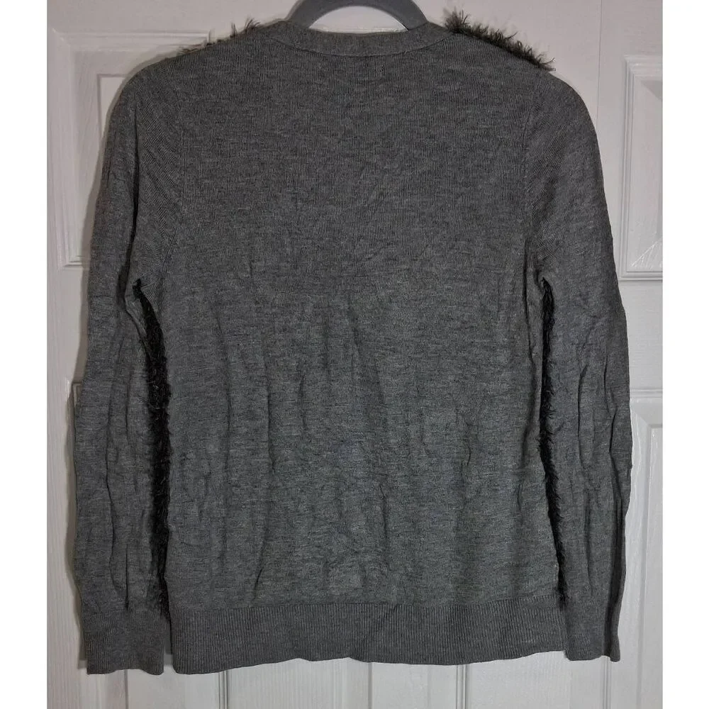 B+ab womens small cardigan sweater nylon Angora gray fluffy soft quiet luxury - Picture 5 of 9